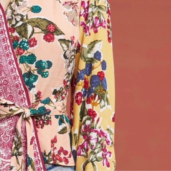 ANTHROPOLOGIE Floral Patchwork Wrap Blouse by MEADOW RUE - Picture 5 of 16
